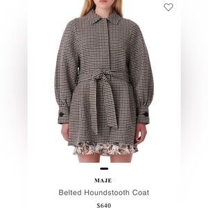 ❌ CONSIGNED ❌ MAJE belted black brown houndstooth wool coat EU38 M